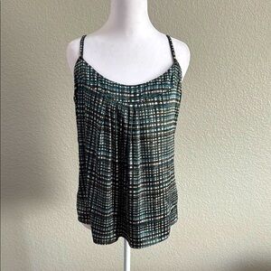 New York & Company Teal Blue and Black Pleated Camisole size Large